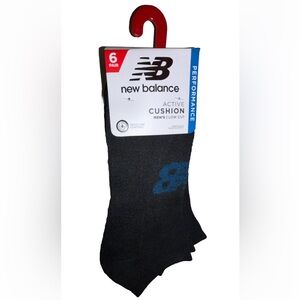 New Balance Low Cut Socks 6 Pair Men 6-12.5 Black w Multicolor Logo Active Cush